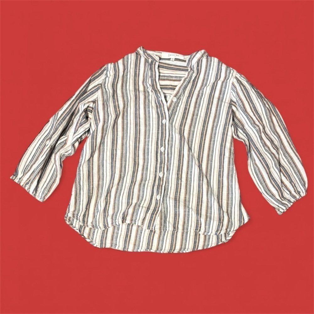 Eden & Olivia Multicolor Striped Balloon Sleeve Button Up Collarless Blouse M